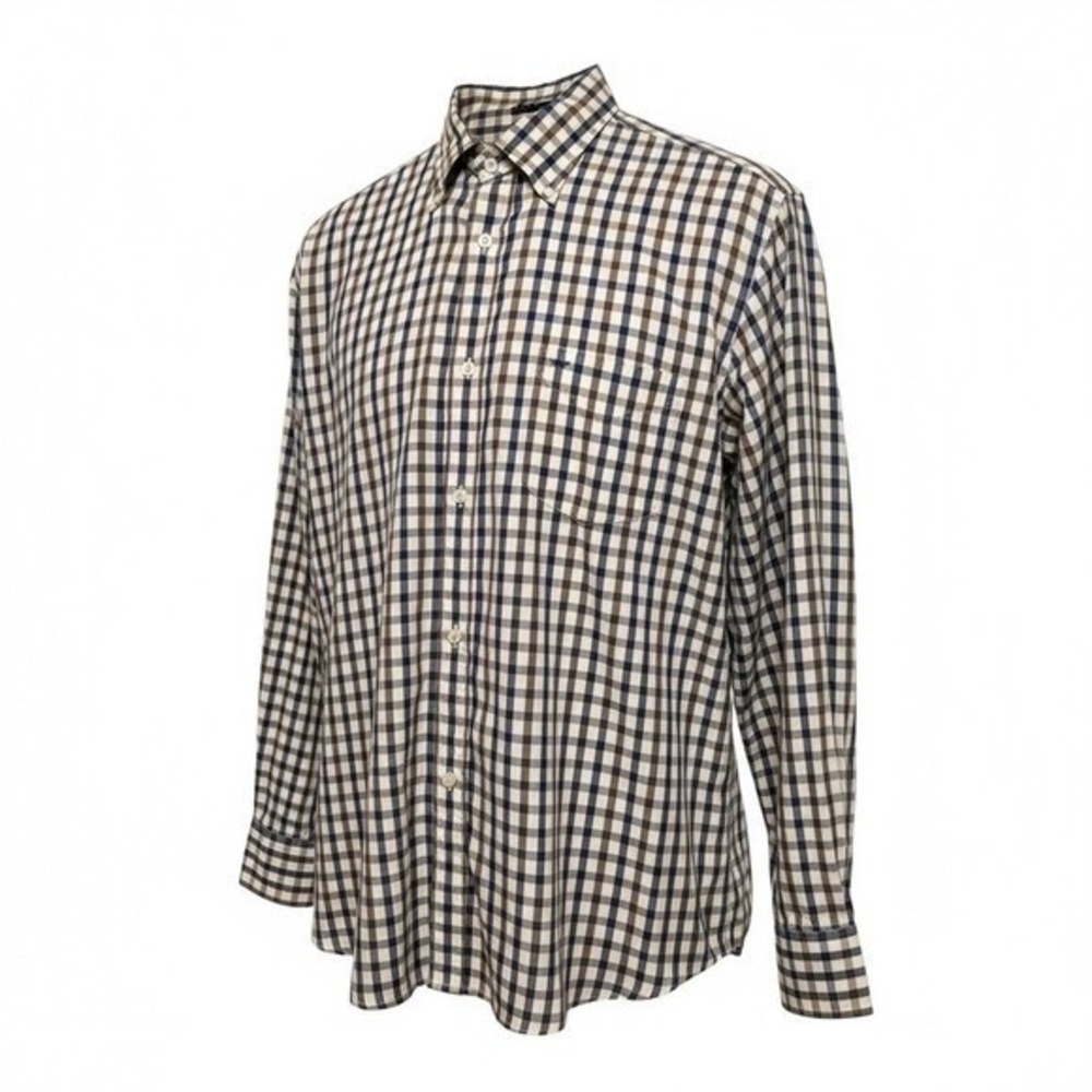 Paul & Shark Yachting Italian Cotton Check Shirt XL 44 Blue Brown Button Down